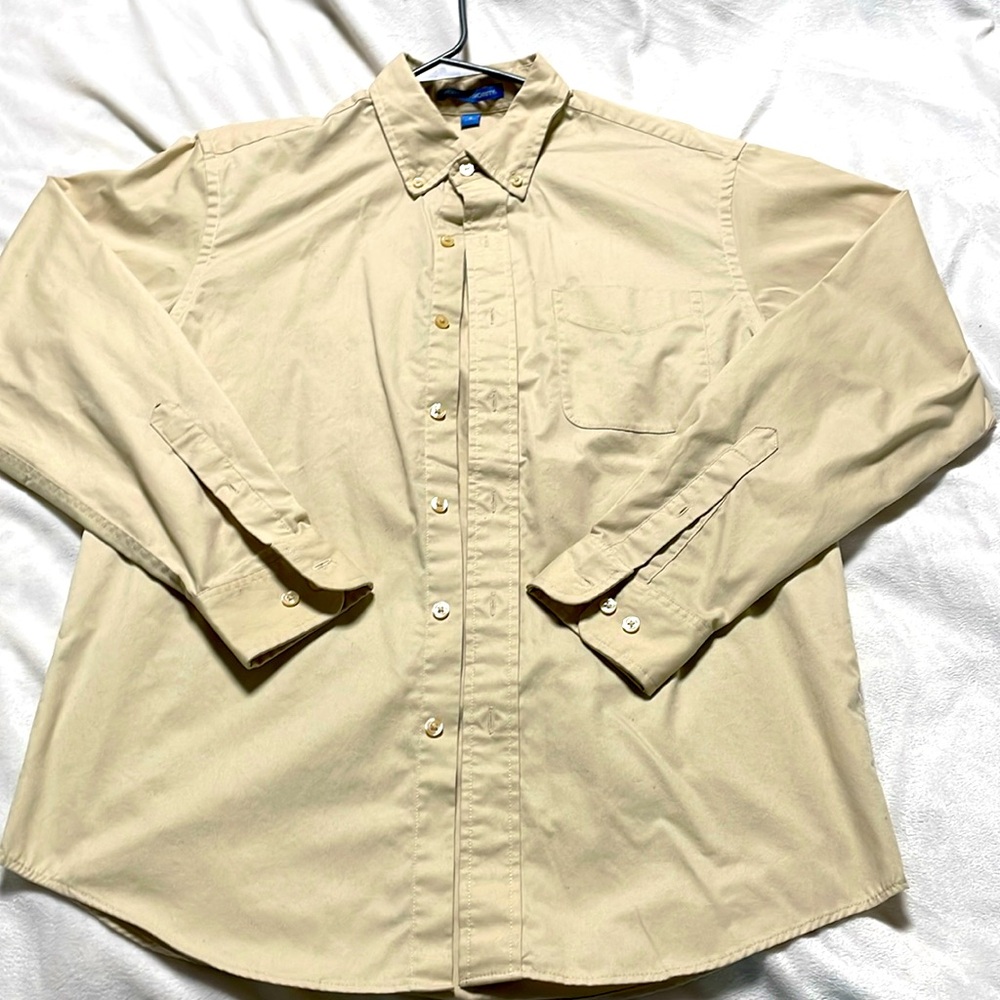 Men’s tan button down dress shirt. Size small